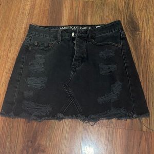 American Eagle Black distressed denim mini skirt